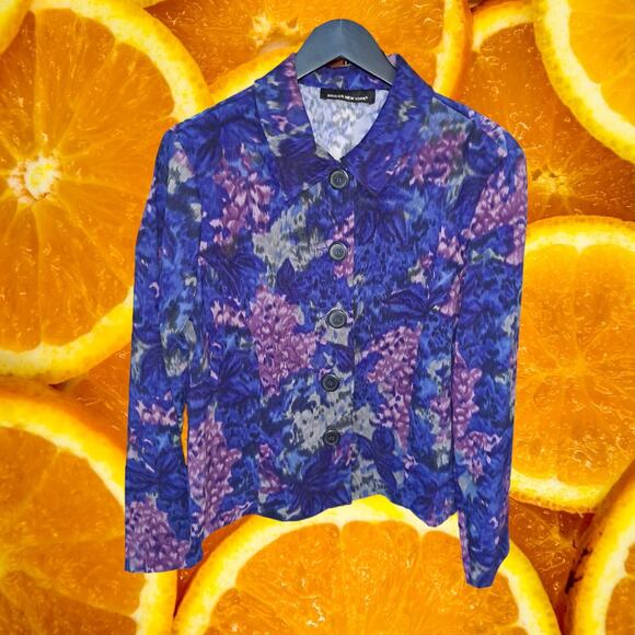 Briggs New York Blue Floral Button‎ Up Blouse - Picture 2 of 6